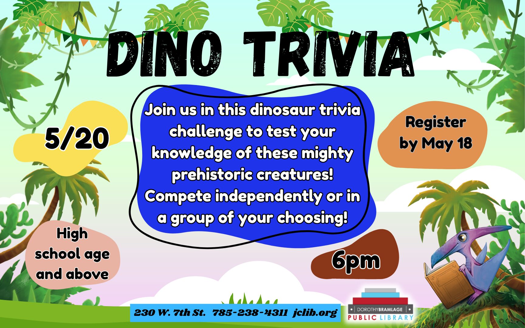 Flyer for Dino Trivia, May 20, 6 P.M.