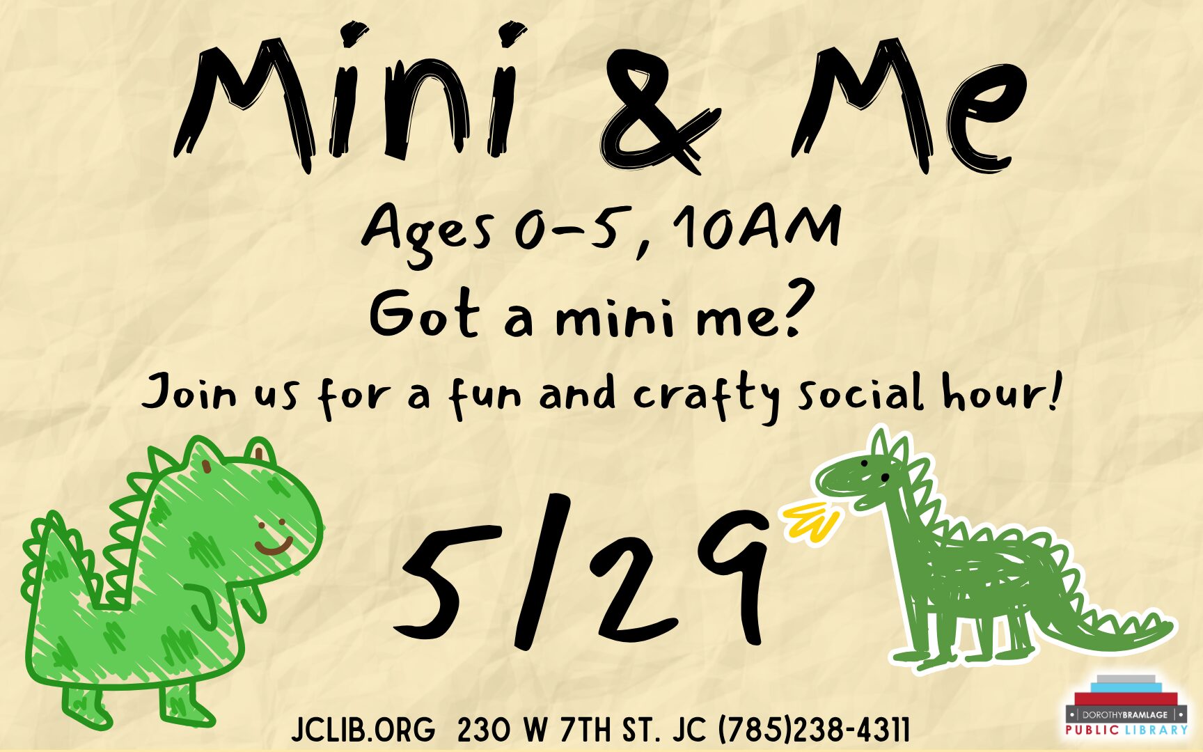Flyer for Mini & Me, Ages 0-5, May 29, 10 A.M.